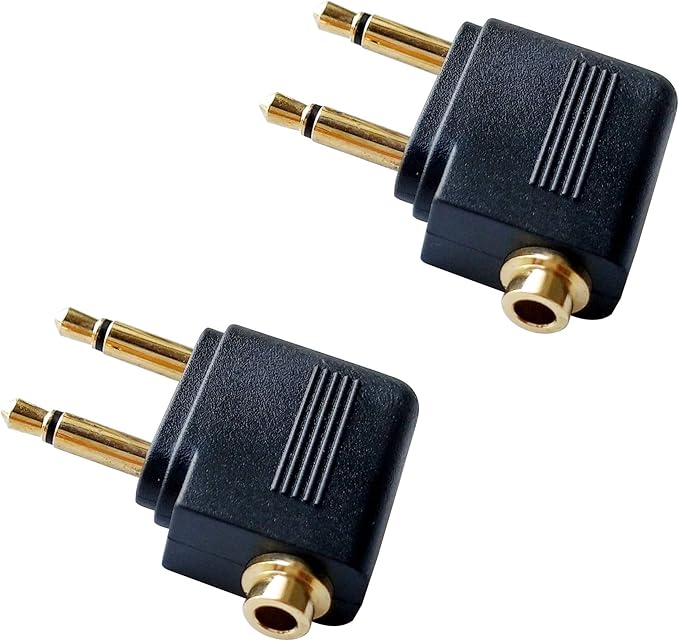 Posdou Dual 3.5mm Male to 3.5mm Female Airplane Headphone Adapter Gold Plated (2 Pack)
