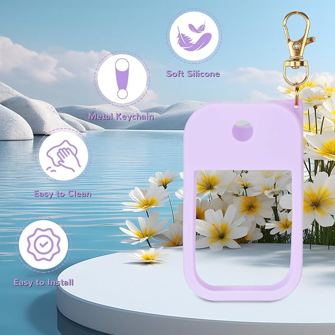2 Pack Hand Sanitizer Spray Case Compatible with Touchland Power Mist 1 oz – Silicone Case with Keychain for Touch Land Mist 1 fl oz（30 ml）, Hand Sanitizer Accessory for 1 fl oz (White+Purple)