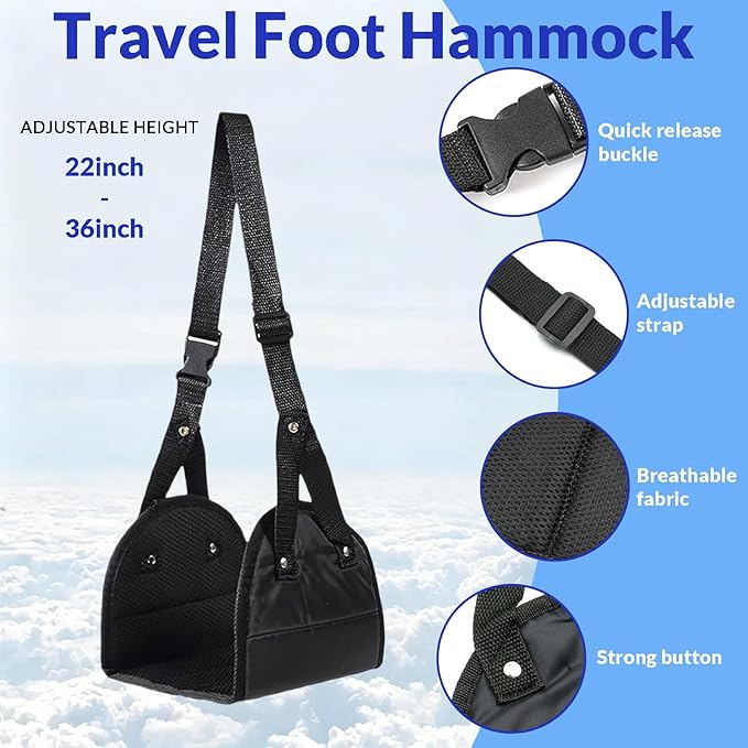 2 Pack Airplane Travel Footrest Hammock - Adjustable Strap Portable Leg Rest Plane Travel Essentials for Long Flights Compact Foot Hanger for Airplane Train Office