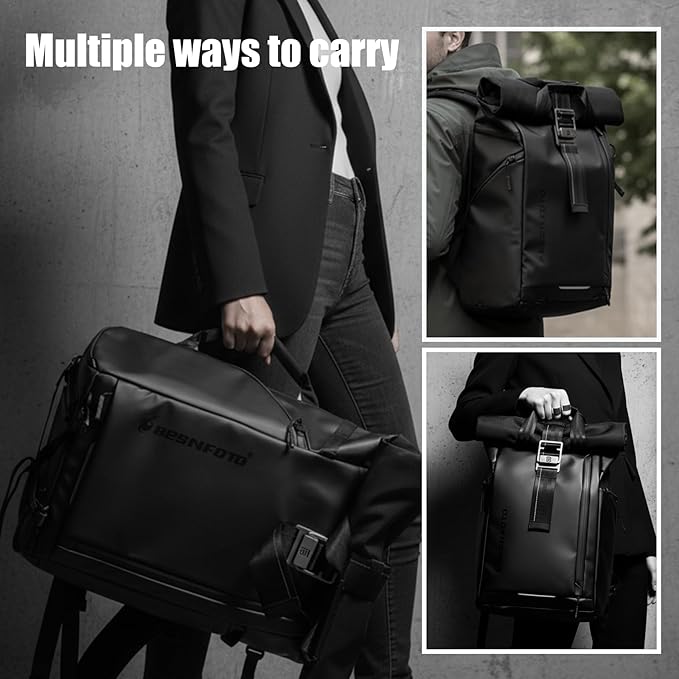 Besnfoto Waterproof Camera Backpack, Rolltop Photography Bag for Photographers, Expandable DSLR Mirrorless Case with 15.6" Laptop Compartment, Quick Side Access & Tripod Holder for Hiking Travel