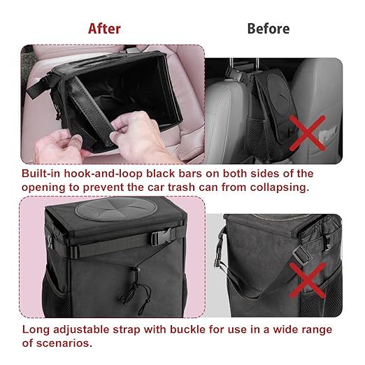 Ryhpez Car Trash Can with Lid - Hanging Trash Bin Garbage Can for Car SUV, Leak-Proof Collapsible Automotive Truck Organizer Road Trip Essentials(3.2 Gallon/12L)