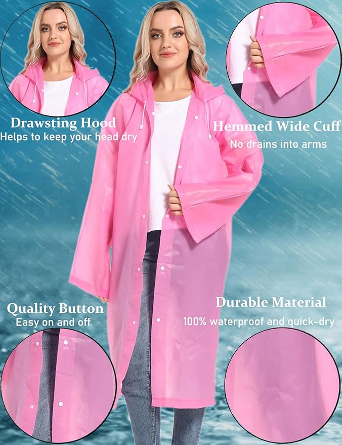 2PCS Rain Ponchos for Adults Reusable Rain Coats for Adults Rain Jackets Raincoats for Men Women