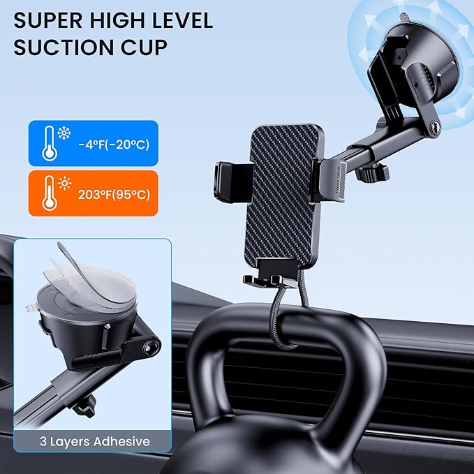 GUWEZ Phone Holders for Your Car [Military Grade Suction Ultra Strong Base] Cell Phone Car Holder 3 in 1 Dashboard/Windshield/Air Vent Hands-Free for Dash Accents iPhone Android