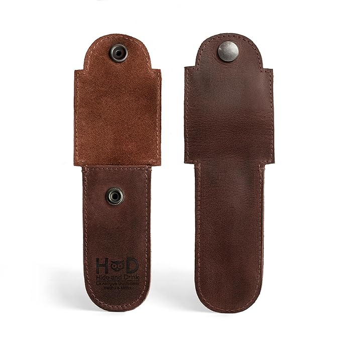 Hide & Drink, Double Edge Protector Case, Barber Razor Sheath, Safety Cover, Travel and Commuter Essentials, Portable Carry Bag, Vintage, Full Grain Leather, Handmade, Bourbon Brown