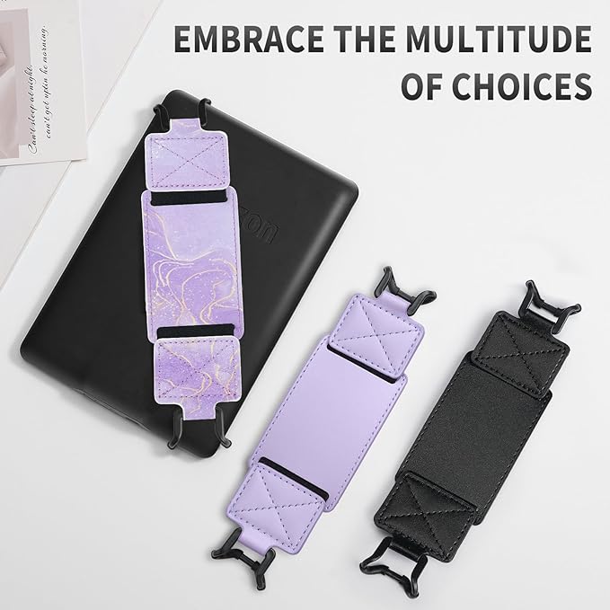 MoKo 2 Pack Security Hand Strap for 6-8" eReaders Fire Tablet-Kindle/Kobo/Voyaga/Lenovo/Sony E-Book Tablet,High-Elasticity Versatile Hand Strap Lightweight Finger Grip Holder,Taro Purple+Lavender Trim