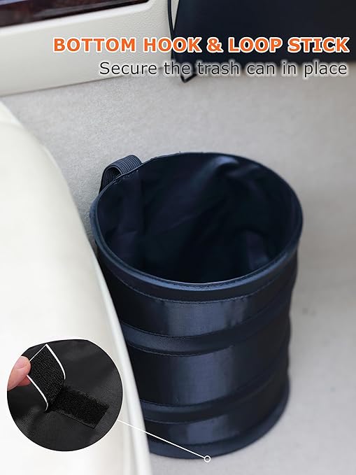 Ginsco 2Packs New Leakproof Car Trash Can, Mini Trash Can Pop-up Collapsible Hanging Car Trash Bin with Hook and Loop, Waterproof PEVA Liner Open-Top 1 Gallon Garbage Can for Cars Home Office