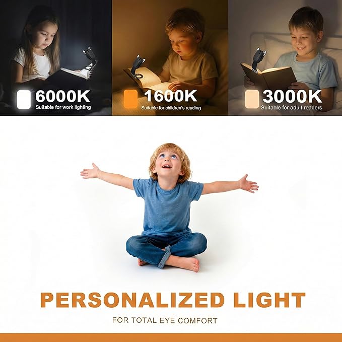 Rechargeable Kids Book Light, Cute Bookmark Reading Light for Kids, Dimmable Portable LED Book Light for Reading in Bed, Eye-Caring Bedtime Reading Lamp for Children & Travel, Monkey