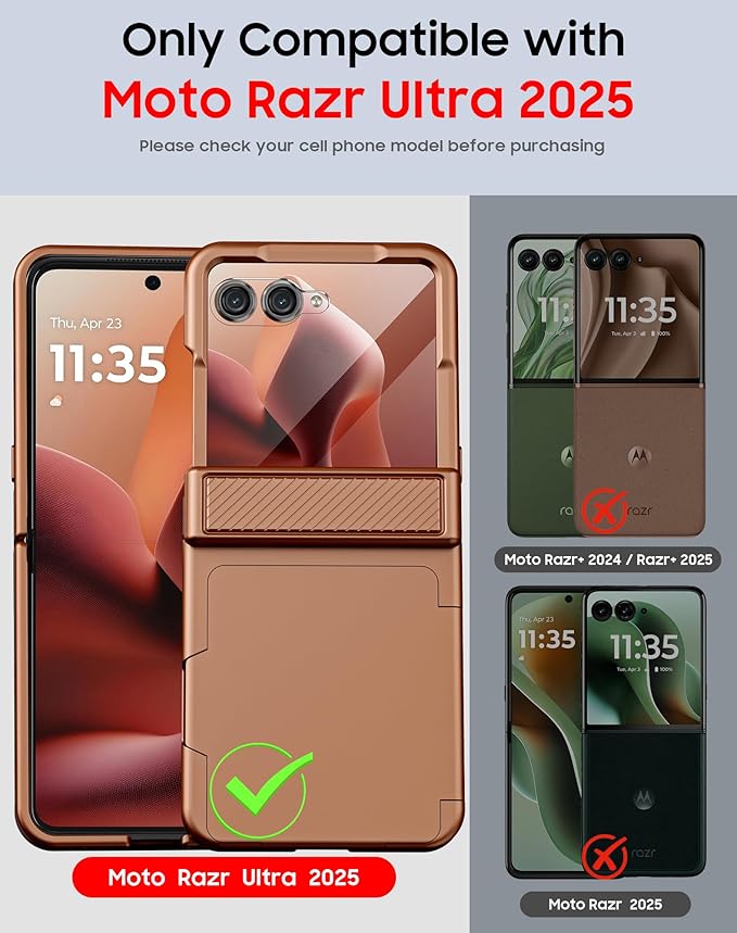 for Motorola Razr Ultra 2026/2025 Case with Card Holder RFID Blocking, Hinge Protection, Screen Protector, Full Body Rugged Shockproof Phone Case for Razr Ultra 2026/2025 -Desert Gold