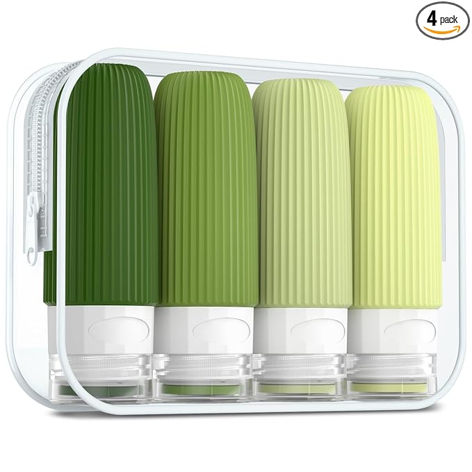Mrsdry Travel Bottles for Toiletries, Tsa Approved 2oz Travel Bottles, BPA Free Leak Proof Travel Size Toiletry Containers, Refillable Travel Accessories with Toiletry Bag for Shampoo Liquid (4 Pack)