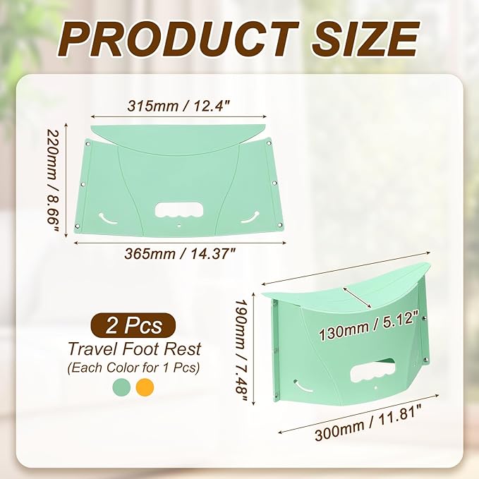PATIKIL Travel Foot Rest, Portable Airplane Footrest with Handbag Function Lightweight Foldable Foot Stool to Relieve Back & Knee Pain for Long Flight Outdoor Camping, Yellow, Pale Green