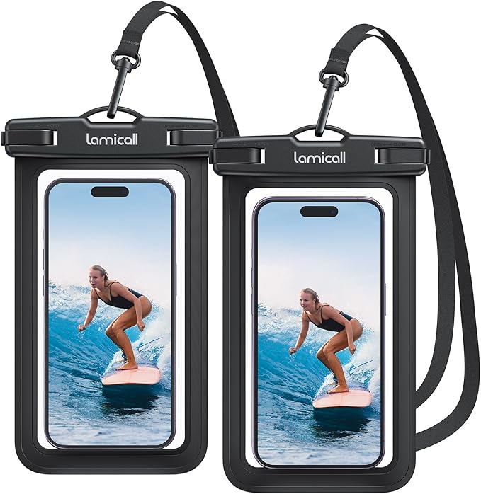 Lamicall Waterproof Phone Pouch Case Bag for iPhone 17 16 15 14 13 12 Pro Max Plus XS, Swimming Equipment Bags for 4-7inches, Black&Black