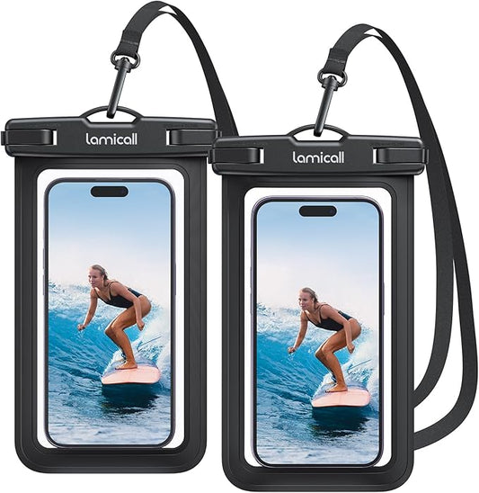 Lamicall Waterproof Phone Pouch Case Bag for iPhone 17 16 15 14 13 12 Pro Max Plus XS, Swimming Equipment Bags for 4-7inches, Black&Black