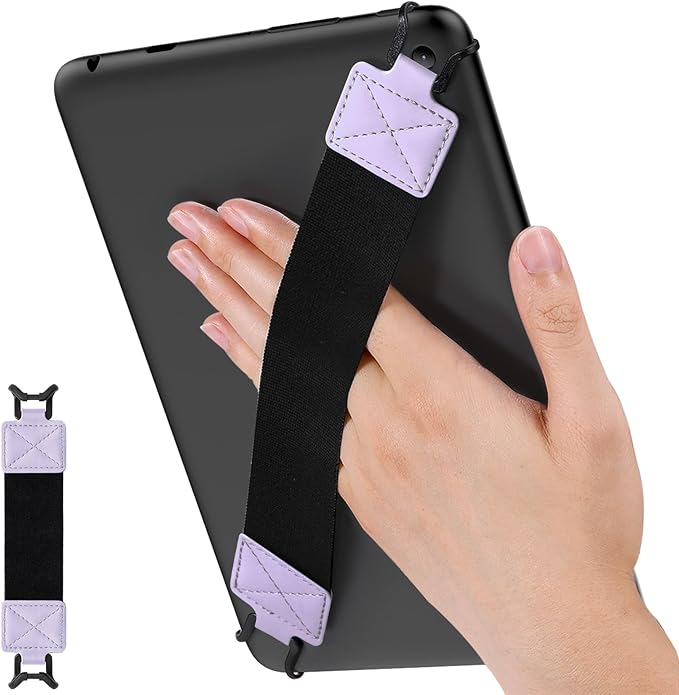 MoKo Security Hand-Strap for 9-11 Inch Tablet, iPad/IP-ad Pro/iPad Air/Kindle Fire HD/Samsung, High-Elasticity Versatile Hand Strap Lightweight Finger Grip Holder, Black Belt, Taro Purple