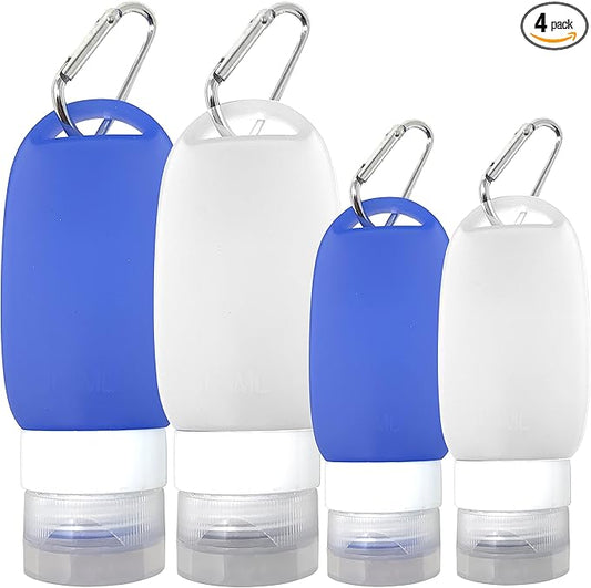 Cruise On Silicone Travel Bottle Set, TSA Approved, Leak-Proof Squeeze Bottles for Shampoo, Lotion & Liquids (2 oz & 1.4 oz), Refillable Containers with Carabiner Clips for Easy Carry