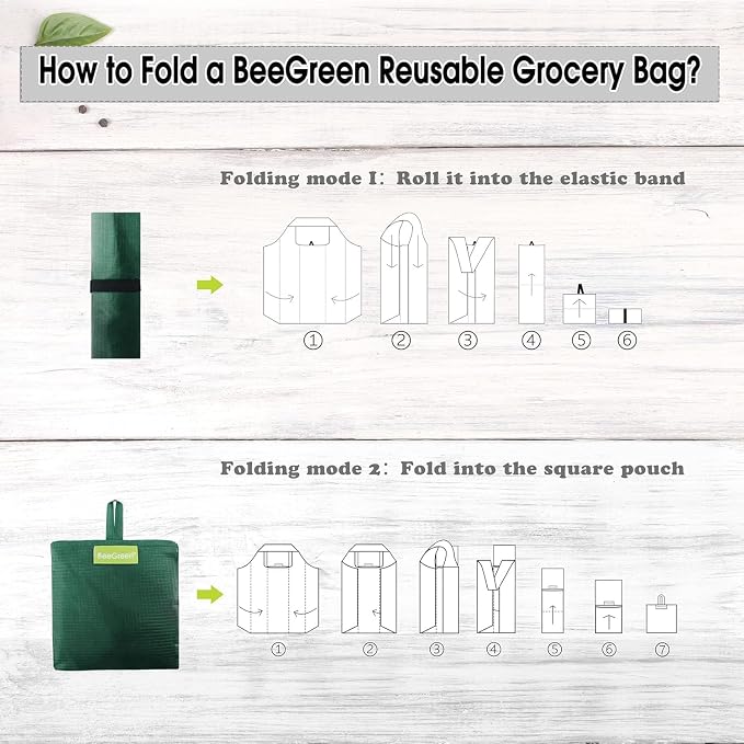 BeeGreen Christmas Green Reusable Grocery Bags Dark Green Reusable Kitchen Bags Bulk Foldable-Machine Washable with Zipper Storage Pouch 50 Packs
