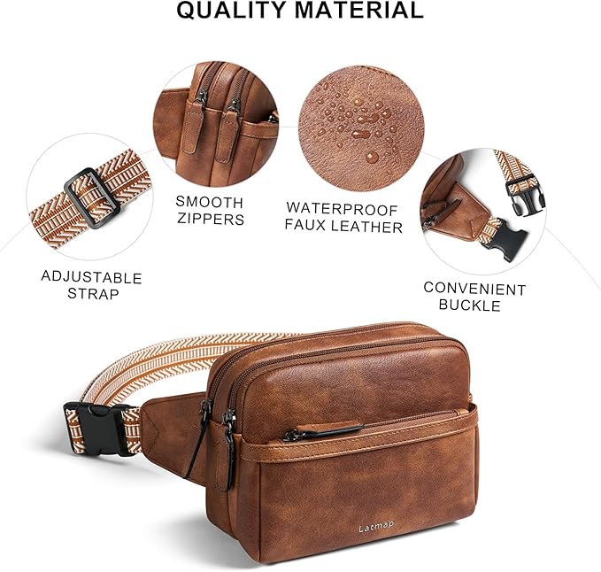 LATMAP 3L Fanny Packs Belt Bag for Women Small Everywhere Crossbody Bag Waist Packs Faux Leather Sling Chest Travel Purse