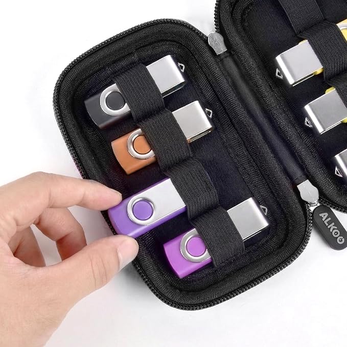 USB Flash Drive Case, SD Card Holder Compatible with Thumb Drive, Memory Cards, SDXC SDHC Storage Bag, Electronic Accessories Organizer for SanDisk for Samsung for Inland (Full Black)