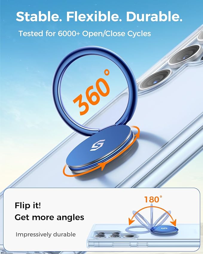 Syncwire Adhesive Phone Ring Holder Stand, 360° Rotation Cell Phone Finger Ring Kickstand, Polished Metal Phone Grip for Smartphones-Deep Sea Titanium Blue