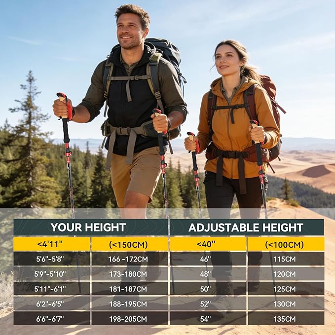 Clostnature Collapsible Trekking Poles for Hiking – Carbon Fiber Folding Hiking Poles, Telescopic Lightweight Trekking Sticks for Women, Men, Seniors, Retractable Nordic Walking Sticks for Climbing