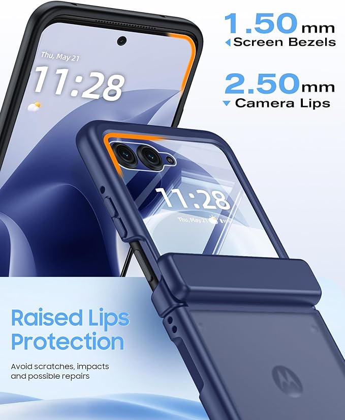 for Motorola Razr 2026 Case with Hinge Protection, Screen Protector, Ultra-Thin Skin Feel Translucent Frosted, Shockproof Cover for Moto Razr 2026-Blue