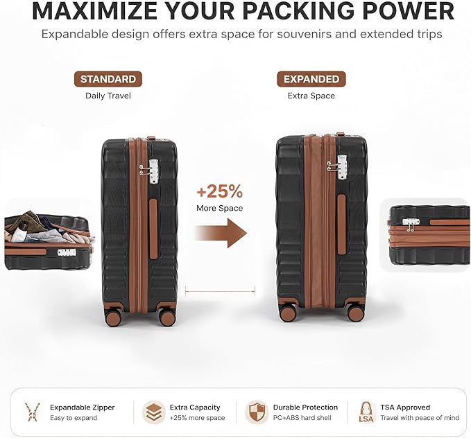 Rosamo 5 Piece Luggage Set Expandable Hardside, 20/24/28in Suitcases with Matching Travel Bags, 22x14x9 Airline Approved Carry On, TSA Lock, Spinner Wheels, ABS+PC