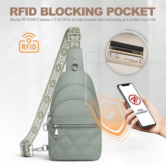 SYTRAH Sling Bag for Women, Anti-Theft RFID Crossbody Bag Nylon Sling Purse for Travel, Puffy Small backpack