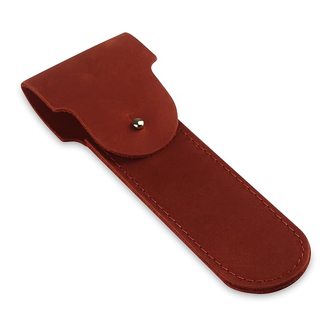 Safety Razor Head Protecting Leather Cover, Genuine Cowhide Leather Double Edge Safety Razor Case Accessories for Travel, Butterfly Razor Case, Soft Leather Double Edge Razor Case (Cognac)
