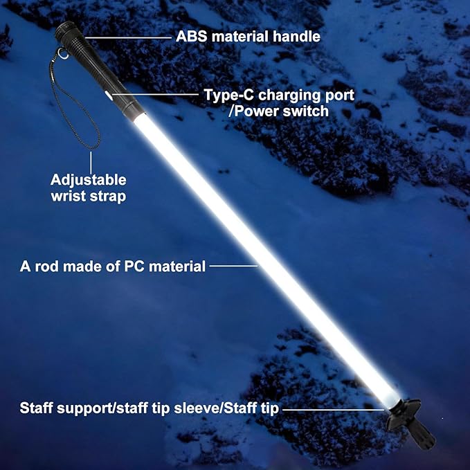 Rechargeable Ultra-Bright LED Light-Up Trekking Poles, Sci-Fi Lightsaber-Inspired Hiking Sticks, Lightweight for Outdoor Hiking, Camping & Night Walking, White Light