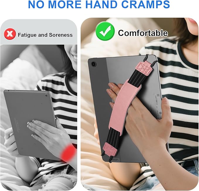 HoYiXi Soft Hand Strap for 9-11 Inch eReaders & Fire Tablet Compatible with Fire HD 10/iPad 9.7 /iPad mini/Galaxy Tab A8 A9/Huawei Lightweight Black High-Elasticity Finger Grip Holder -Pink