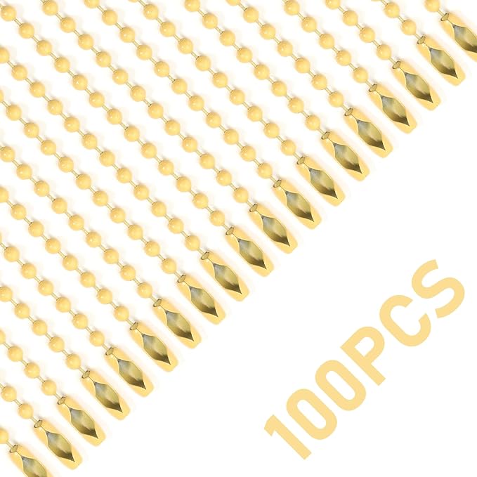 Lemonkey 100Pcs Ball Beads Chains Bulk,Yellow Keychains Rings Metal Chain,4 Inch Dog Tag Metal Small Chains with Connectors for Hanging Decoration