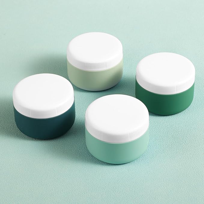 kuangre Travel Containers for Toiletries, Silicone Cream Jars BPA-Free, Leak-proof 2oz Travel Size Containers, Portable Size Silicone Jars with Lid for Cosmetic Face Hand Body Cream (4 Pack)