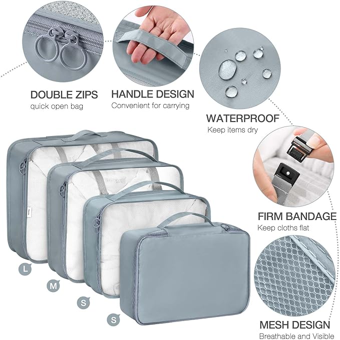 9 Set Packing Cubes for Suitcases,Packing Cube with Shoe, Cosmetics, Clothing, and Accessories Bags Packing Cubes for Travel Luggage Organizer Women Men(Blue Grey)