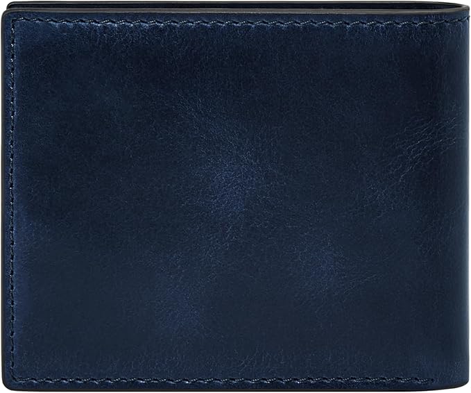 Fossil Men's Wallet, Derrick Leather RFID-Blocking Wallet, Bifold with Flip ID, Insignia Blue