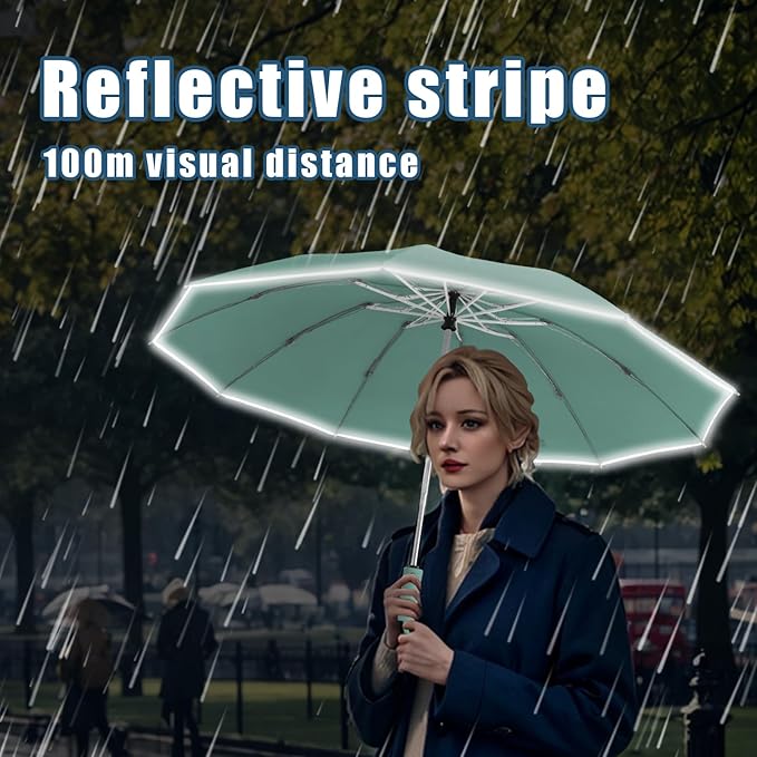 Fogkey Large Windproof Travel Umbrella - Reverse Auto Folding Car Umbrella for Rain and Sun, Compact Inverted Design with Waterproof Canopy, 10 Durable Ribs, Fits Backpack, Portable for Women & Men