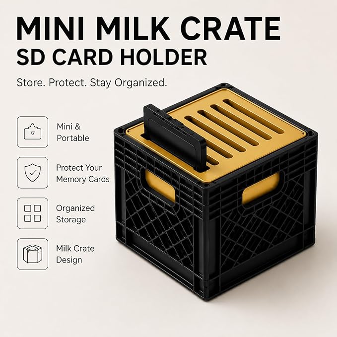 Mini Milk Crate SD Card Holder, Compact 8 Slot Memory Card Organizer for SD SDHC SDXC Cards, Portable Camera Card Storage Case for Desk Setup, Travel, Photography Gear and Workspace (A Set, SD)