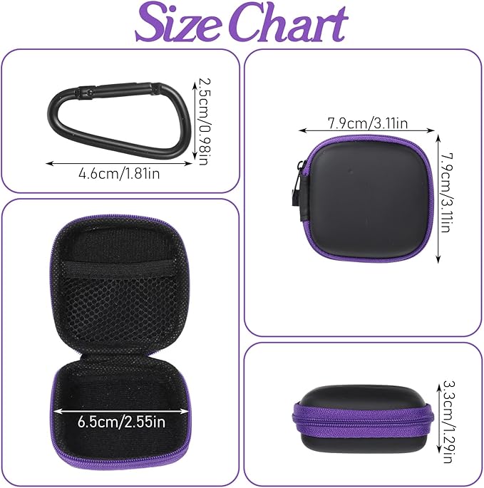 2 Pcs Square Earbud Case EVA Carrying Case Storage Bag with Carabiner Earbud Bag Cell Phone Accessories Organizer for Earbuds in-Ear Headphones Earpieces Earphones Headsets Green Purple