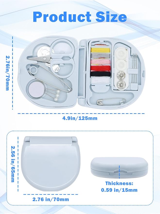 keepsweat Mini Travel Sewing Kit,Small Size Emergency Sewing Kit with Buttons,Threads,Scissors,Needles Portable DIY Supplies Sewing Repair Kits with Plastic Box for Beginner(Blue)
