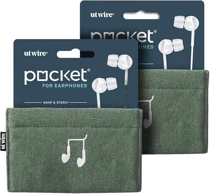 UT Wire Pocket Mobile Charger Case Pouch (Sage Green, Earbud Case | 2 Pack)