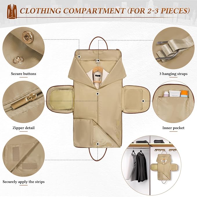 RAINSMORE 2-in-1 Convertible Garment Bag for Travel, 51L Garment Duffel Bag with Hanging Clothes, Carry-On Garment Bag with Shoe Pocket, Foldable Suit Travel Bag, Weekender Bag - Business Trips