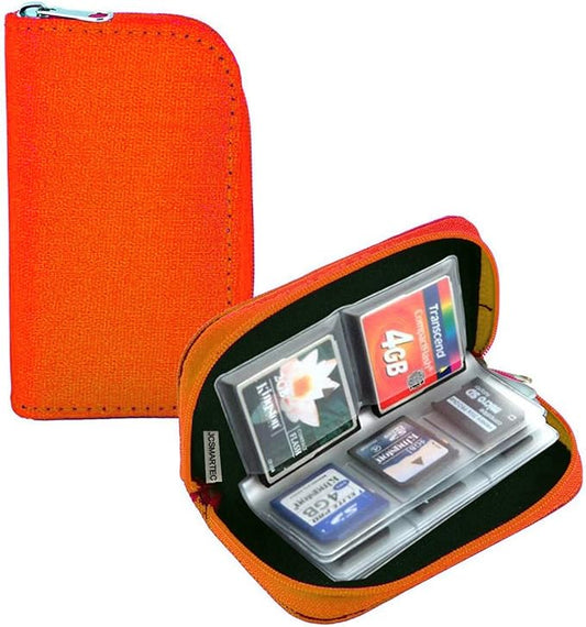 Memory Card Case - Carrying Case Suitable for Micro SD, Mini SD and 4X CF, Card Holder Bag Wallet for Media Storage Organization (Orange)