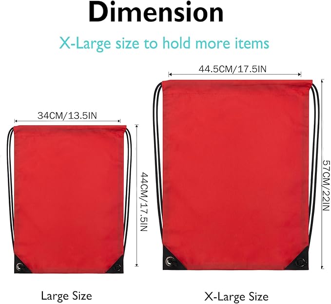 2PCS Drawstring Bags Bulk, String Backpack for Men Women, Cinch Bag Draw String Back Bag for Gym, Sports, Travel, Swimming, Beach, XL, Red