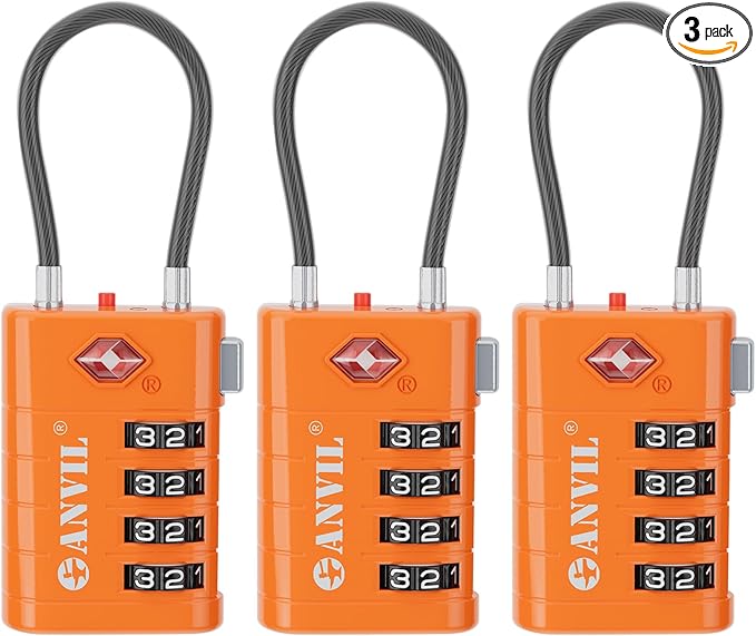 ANVIL TSA Approved Luggage Locks with Search Alert Indicator, 4-Digit Combination Suitcase Lock, Advanced TSA008 Core Heavy Duty Anti-Theft Travel Lock for Double Zippers, Backpacks