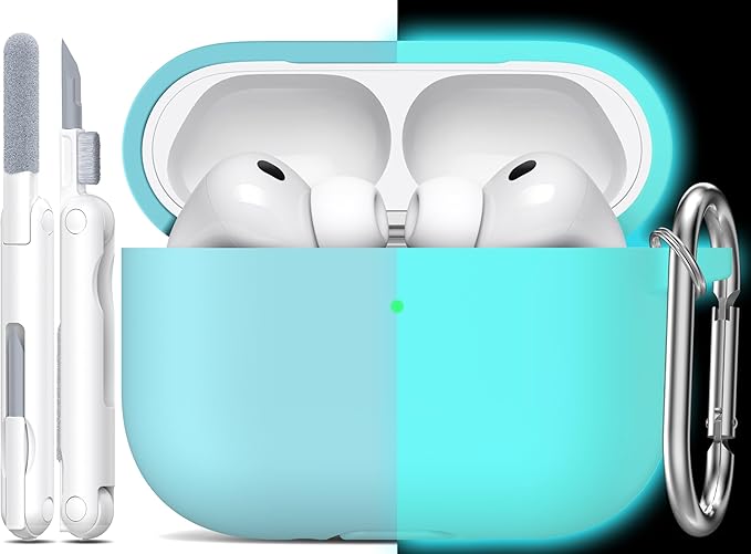 R-fun for AirPods Pro 3 Case (2025), Soft Silicone Protective Case Cover Compatible with Apple AirPods Pro 3rd Generation (USB-C Cable) for Women Men with Cleaning Kit and Keychain, Glow Blue