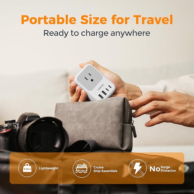 European Travel Plug Adapter 28W, TESSAN US to Europe Plug Adapter with 4 Outlets 5 USB Ports (3 USB C), Type C Power Adaptor for USA to EU Euro Italy Spain France Iceland Germany Greece Portugal