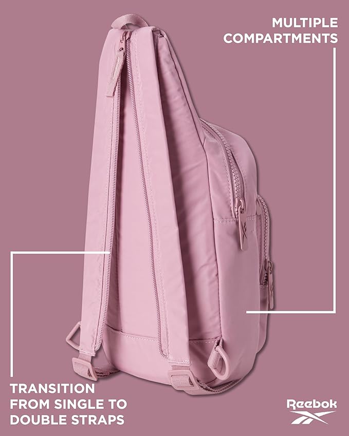 Reebok Unisex Crossbody Bag - Convertible Compact Durable Cross Body Bag for Women and Men - Gym and Travel Essentials, Size One Size, Cosmos Infused Lilac