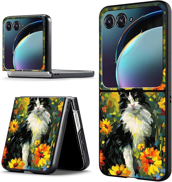 for Motorola Razr Plus 2025 Case,for Razor Plus 2025 Phone Case Cute Slim Hard PC Ultra-Thin Anti-Scratches Shockproof Protective Cover,Watercolor Cat Floral