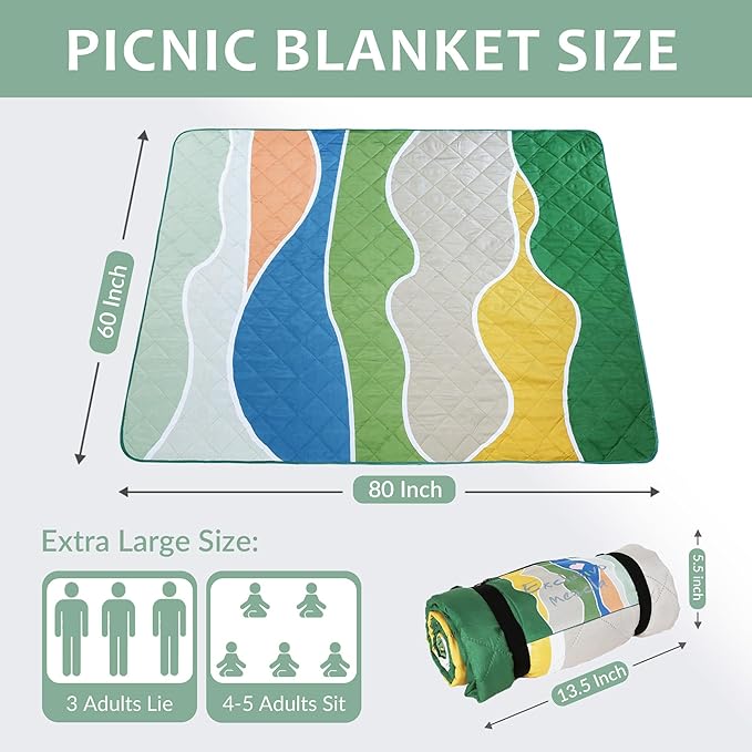 Exclusivo Mezcla Extra Large Waterproof Picnic Blankets 3 Layer, Sandproof and Foldable Outdoor Blanket for Beach Camping, Park and Travel