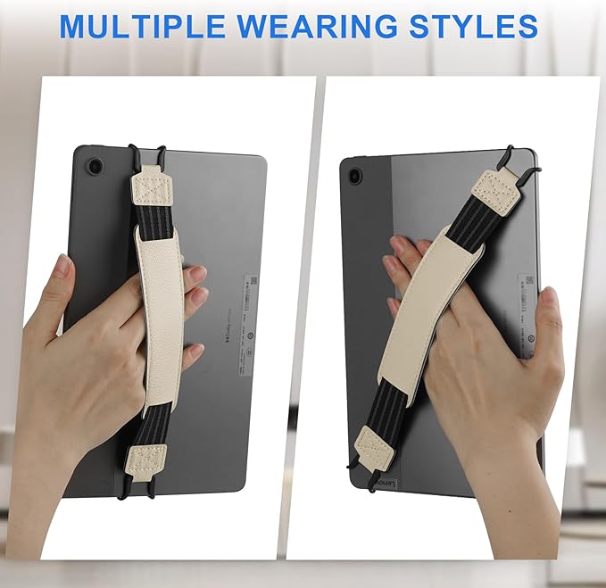 HoYiXi Soft Hand Strap for 9-11 Inch eReaders & Fire Tablet Compatible with Fire HD 10/iPad 9.7 /iPad mini/Galaxy Tab A8 A9/Huawei Lightweight Black High-Elasticity Finger Grip Holder -White