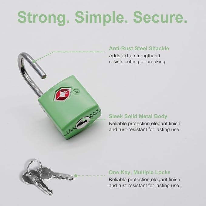 TSA Locks for Luggage, Luggage Locks TSA Approved 4 Pack for International Travel Essentials, Small Padlock with Key, Mini Padlock for Bag, Suitcase, Backpack, Purse Zipper, Case, Drawer