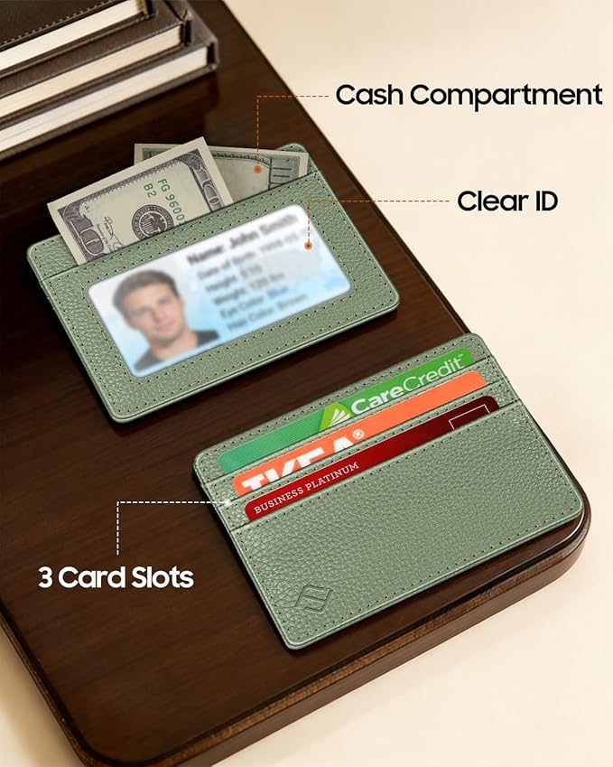 FINTIE Slim Minimalist Front Pocket Wallet, RFID Blocking Credit Card Holder Card Cases with ID Window for Men Women, Sage Green